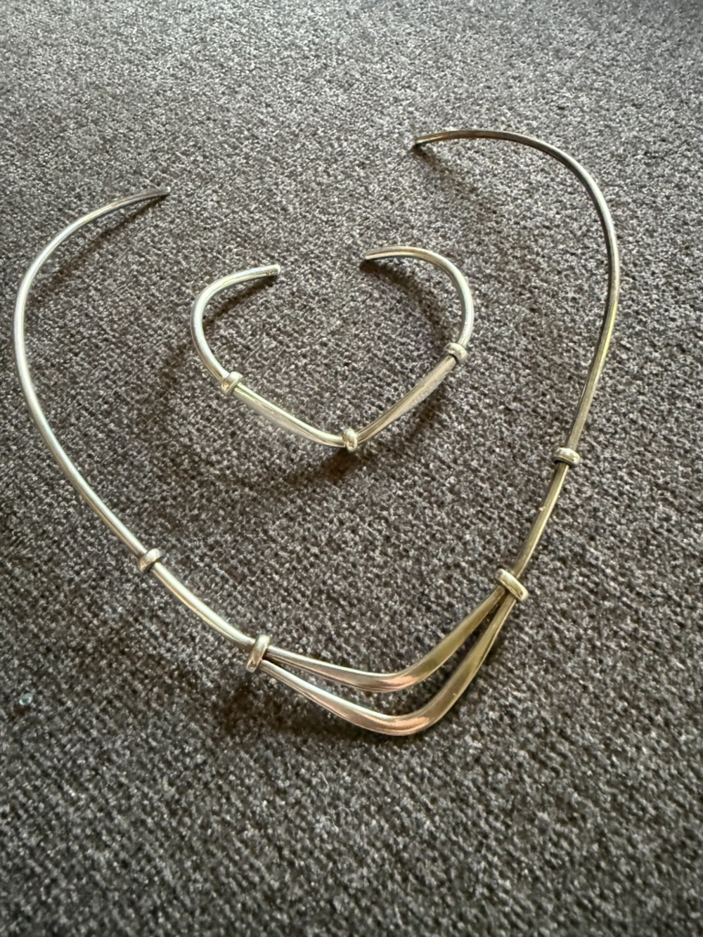 Vintage 925 Sterling Silver Modernist Torque Collar Necklace & Matching Bracelet